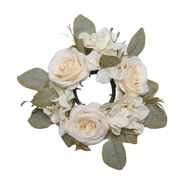 Corona de flores de rosas para colgar en la pared, adorno de vela para festivales de San Valentín. Blanco