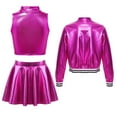 thumbnail image 2 of Zaldita Kids Girls Shiny Metallic Sleeveless Crop Tops Long Sleeve Bomber Jacket with Skater Skirt Set Performance Costume Rose Red 8, 2 of 6