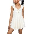 thumbnail image 2 of Girls Sleeveless V-Neck A-Line Mini Dress with Ruffle Hem, Lightweight Beige Summer Casual Party Dress for Kids Age 8-16,Size 10-11T, 2 of 9