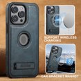 thumbnail image 6 of ELEHOLD for iPhone 12 Pro Max Rugged Magnetic Premium Leather Hidden Stand Case Logo Cutout View Compatible with Mag Safe & Magnetic Car Mount Holder Shockproof Protection Cover,Blue, 6 of 7