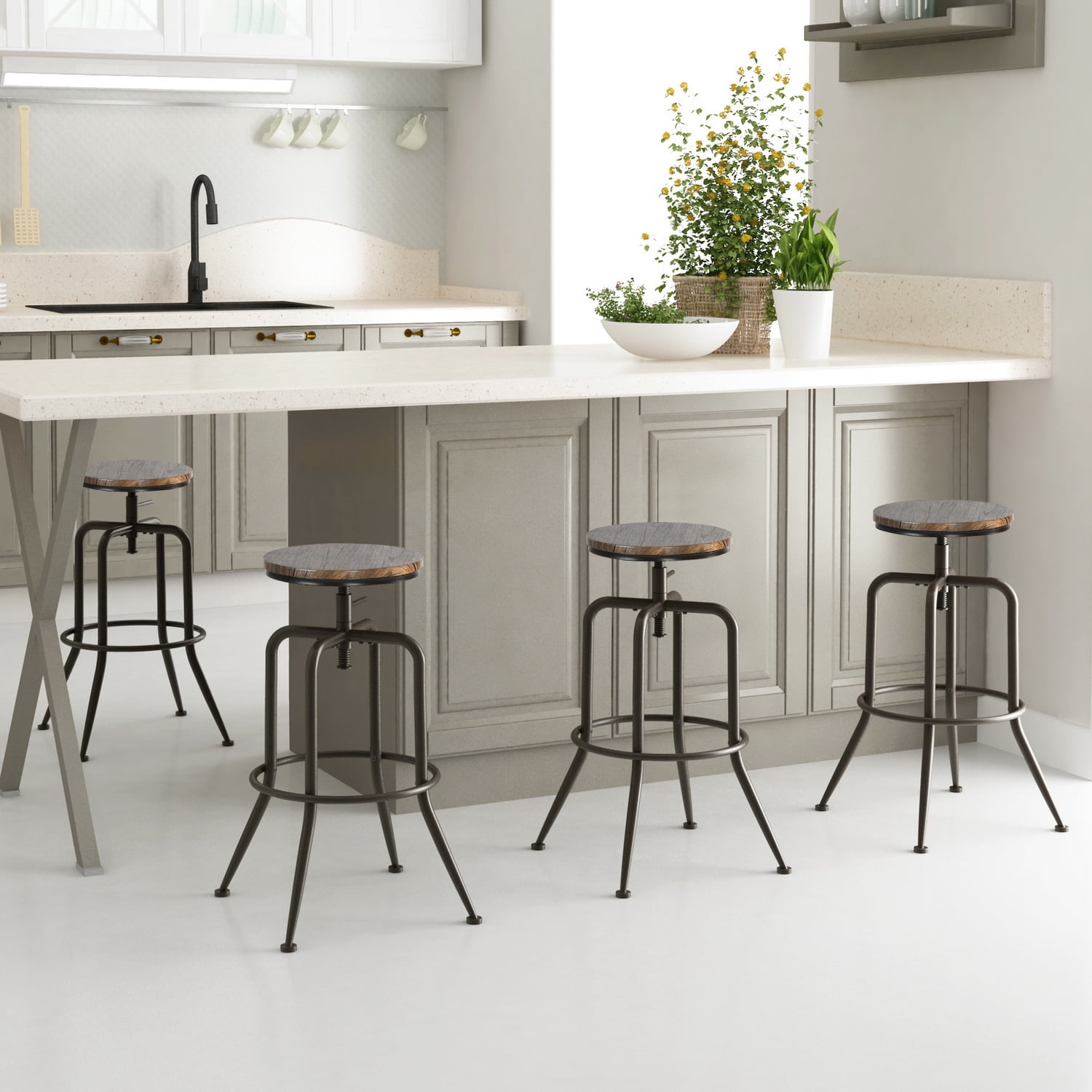 Homy Casa Swivel Bar Stools Set of 2, Adjustable Height Vintage for Home Kitchen Island, Walnut