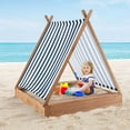 thumbnail image 2 of Costway Wooden Sandbox with Canopy Tent Design Fir Wood Frame 2 Bench Seats Bottom, 2 of 10
