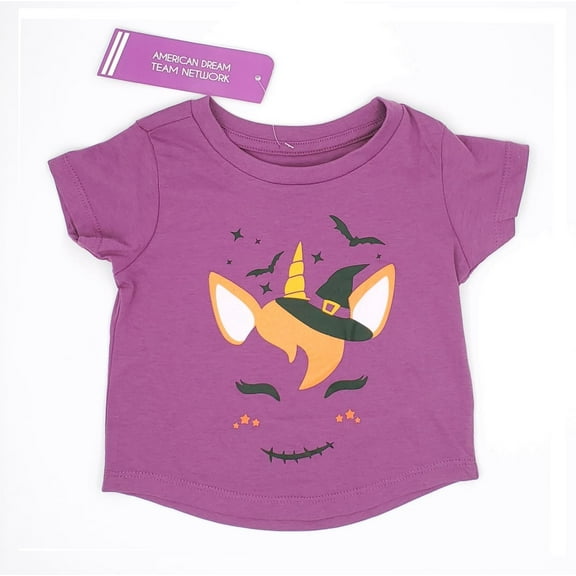 ADTN Girl's Short Sleeve Halloween T-Shirt Purple Unicorn 6X