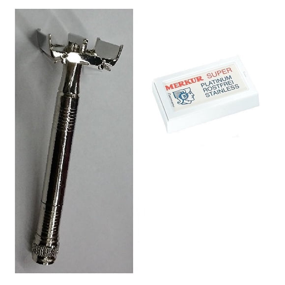 Double Edge Safety Razor + Merkur Double Edge Safety Razor Blades 10 ct. (Pack of 1)