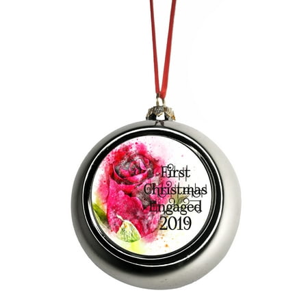 Ornaments Engagement 1st Christmas Engaged Watercolor Rose 2019 1st Ornaments Silver Bauble Christmas Ornament Balls