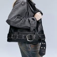 thumbnail image 5 of SUGARMOM 1pc Women‘s Street Vintage Y2k Motorcycle Western Wasteland Style Mireider Style Faux Leather Multi-Strapped Casual Abrasive Leather Shoulder Bag With Metal Decoration  Large And, 5 of 7