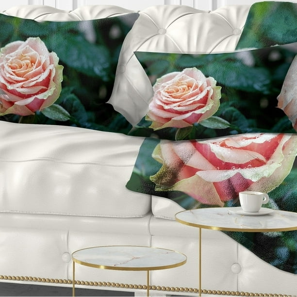 Design Art Designart Red And Orange Rose Flower Close Up Floral Throw Pillow Walmart Com Walmart Com