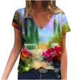 thumbnail image 2 of Hauts d'Été Grande Taille pour Femmes Blouse Imprimée Tendance d'Été T-Shirts Décontractés Col en V Manches Courtes T-Shirts Hauts Col en V Femmes en Solde, 2 of 5