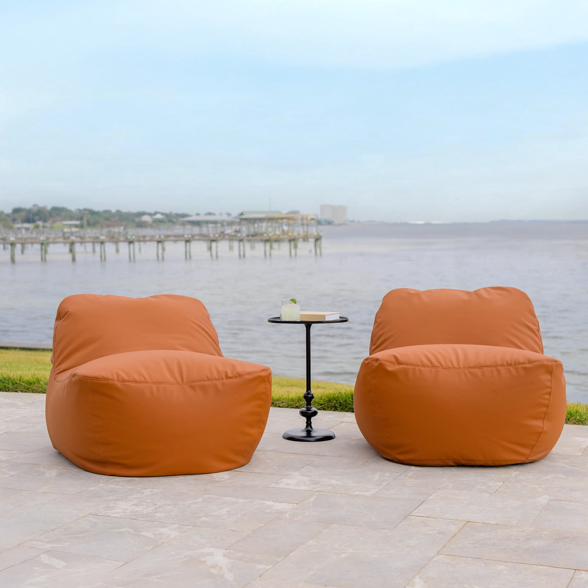 Big Joe Luft Outdoor Patio Chair, Lightweight Bean Filling, Silicone Leather, Honey Sand