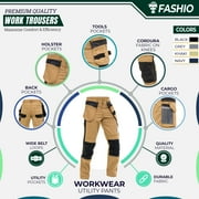 Skylinewears Men Utility Work Pants Cordura Safety Trouser Cargo Knee Reinforced Heavy Duty Pants Khaki W30-L32