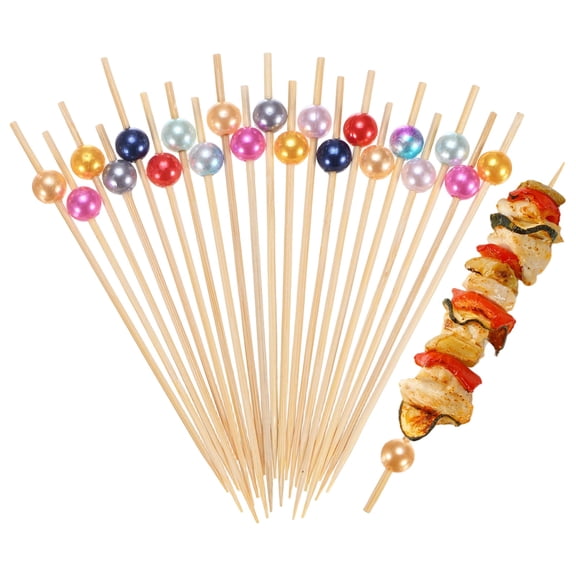 Uxcell 100-Pack Cocktail Picks, 4.7 Inch Long Bamboo Fancy Toothpicks for Barbecue/Charcuterie/Drinks/Fruit [Multicolor, Faux Pearl]