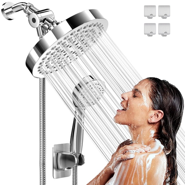 Regaderas para Baño,Combo de 6''Cabezal de Ducha de Lluvia de Alta Presión y 9''Shower Head de Mano,con Manguera de 58''y 3 Modos,con Botón de Control de Flujo,Boquill