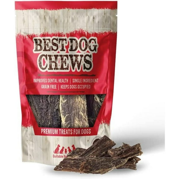 Best Dog Chews - Beef Gullet Strips for Dogs (4-5") - 14oz - 100% Natural Beef Jerky Treat - Rich in Glucosamine & Chondroitin - Dental Chews for Joint Support - All Breeds & Sizes