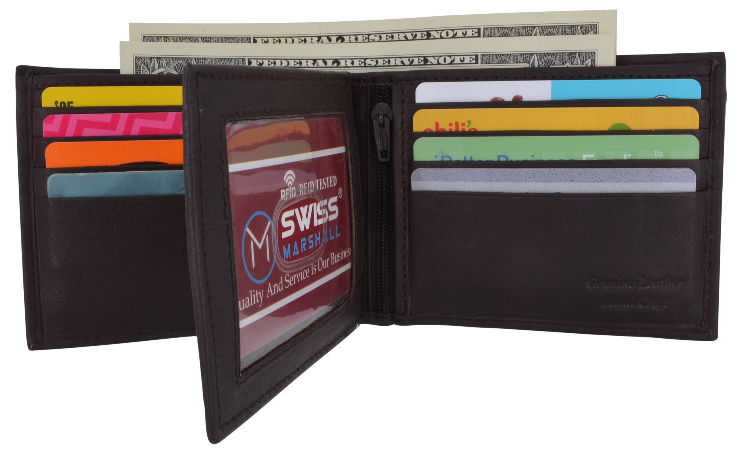 Swiss Marshall Men's RFID Blocking Leather Bifold MultiCard Center