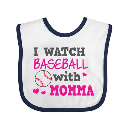 

Inktastic I Watch Baseball with My Momma Gift Baby Girl Bib
