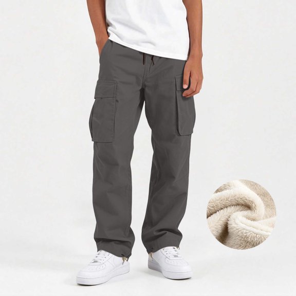 Maean Boys Fleece Lined Pants Straight Leg Cargo Sweatpant Elastic Waist Pant for Fall Winter