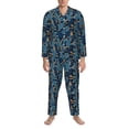 thumbnail image 3 of Picia Blue Leaves A Pattern Men’s Long-Sleeve Sleepwear Set - Soft 2-Piece Loungewear with Pockets, Comfy PJs for Relaxing Nights-Small, 3 of 7