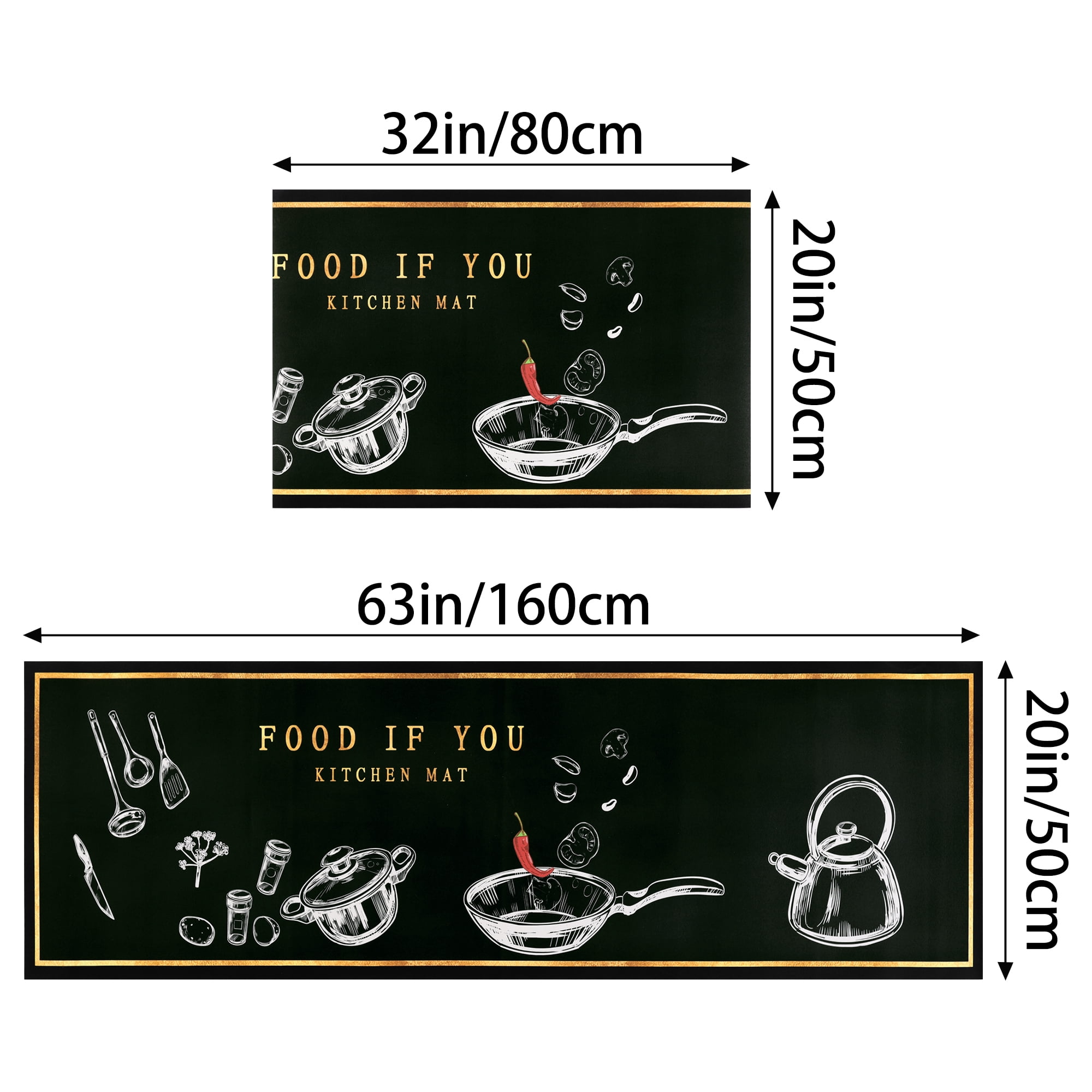 Unique Bargains Kitchen Floor Mats Set of 2 Thick Long and Short Kitchen Rugs Cushioned Anti-Fatigue Mats Set Non Slip Kitchen Mats Tableware 20" x 32" + 20" x 63"