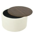 thumbnail image 5 of HomePop Large Modern Round Storage Ottoman with Wood Lift-Top Lid, Cream/Dark Walnut, 5 of 9
