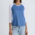 thumbnail image 2 of MIXUE Womens Summer Tops Summer Color Block Casual Round Neck 3/4 Sleeve Comfortable Lightweight Pullover T Shirts Holiday Wear,Blue,S, 2 of 4