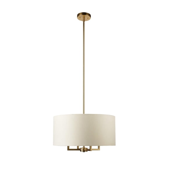 Luminaire suspendu en métal Emery à 4 ampoules de Globe Electric, laiton mat, abat-jour en tissu beige, 60340