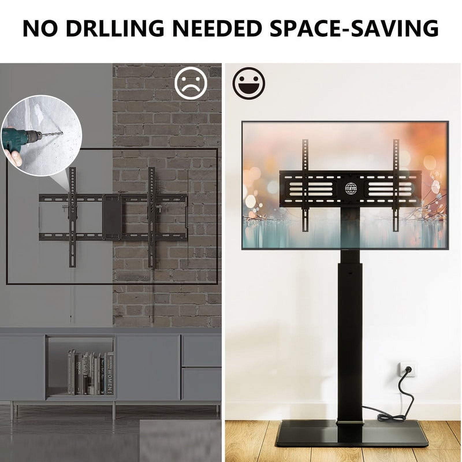 FITUEYES Modern Black Swivel Floor TV Stand with Power Strip for TVs up to 70 inch Metal Base