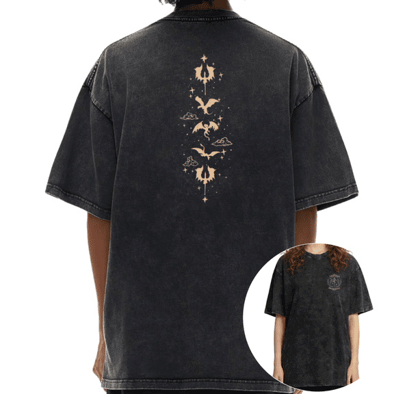 Women's Vintage Dragon & Trident Starry Sky Graphic Washed T Shirt Fourth Wing Fan Breathable Black S-2XL Plus Size