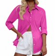 thumbnail image 1 of Women's Denim Shirt Long Sleeve Button Down Jean Shacket Top with Pockets, L, 1 of 7