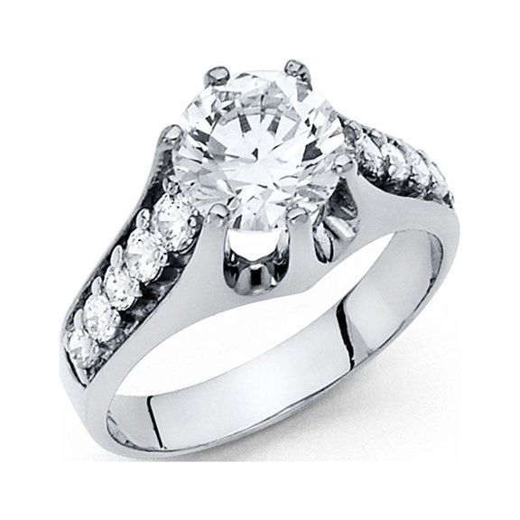 14k Solid White Italian Gold Round CZ Vintage Style Wedding Ring