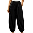 thumbnail image 3 of Plus Size Women's Polyester High Waist Loose Jogger Pants, Breathable Cuffed Ankle Side Pocket Trousers, Relaxed Loungewear Bottoms for Travel Daily Errands | TruHer,Black 2XL, 3 of 7