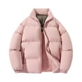 thumbnail image 3 of Dwelliawo Men's Casual Winter Parka Padded Fleece Lined Oversized Jackets Stand Collar Warm Fashion Jacket Casual Thick Cotton Full Zip Winter Tops with Pockets Clearance Pink M, 3 of 5