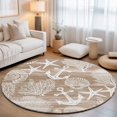 thumbnail image 2 of Round Rugs 4Ft, Brown Anchor Nautical Round Area Rug Washable Indoor Throw Carpet, Coastal Beach Coral Starfish Soft Non Slip Circle Rug for Kitchen Nursery Room Home Decor Aesthetic, 2 of 8