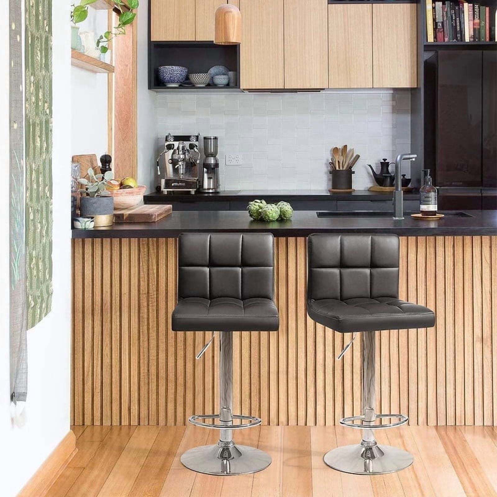 Lacoo Bar Stools Adjustable 360-Degree Swivel PU Leather Barstools with Back Set of 2, Black