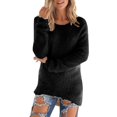thumbnail image 2 of ZHOGXU Women Knit Sweater Long Sleeve Round Neck Solid Color Loose Fit Comfortable Warm Pullover Tops For Casual Daily Wear Black L, 2 of 7
