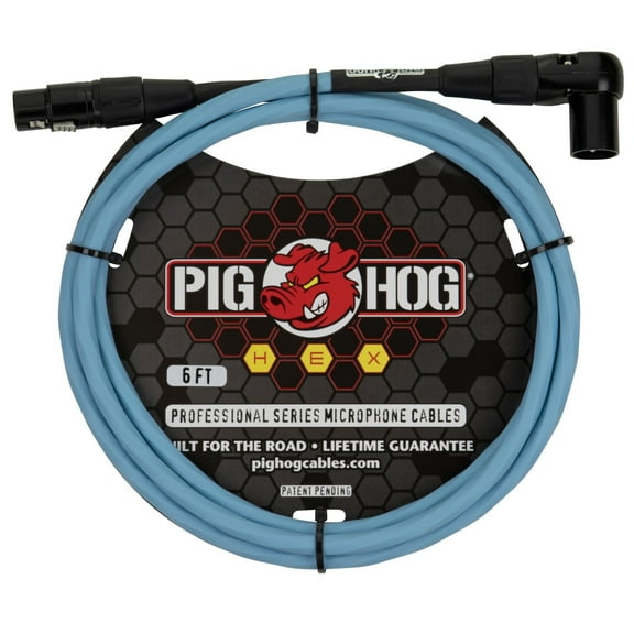 Pig Hog PHMH6DBR Hex Series 6-feet Right Angle Microphone Mic Cable 6 Sided Spiral-Extrusion PVC Sleeve XLR - Right Angle XLR Connector - Daphne Blue