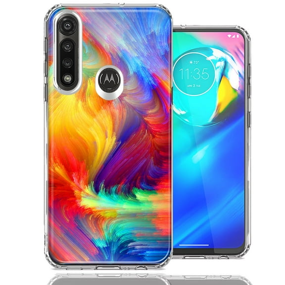 MUNDAZE For Motorola Moto G Power Feather Paint Design Double Layer Phone Case Cover