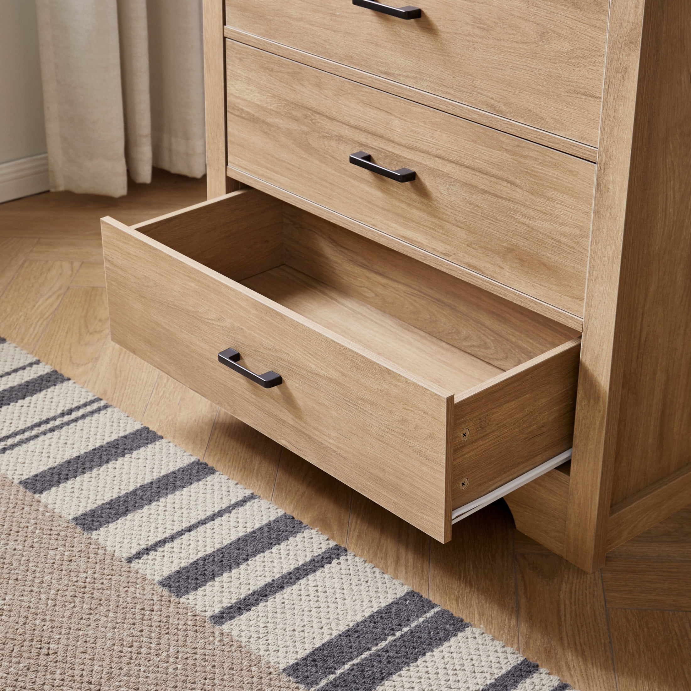 Noble House Farmhouse 5-Drawer Storage Dresser, Wood Chest for Bedroom, Living Room or Hallway, Oak
