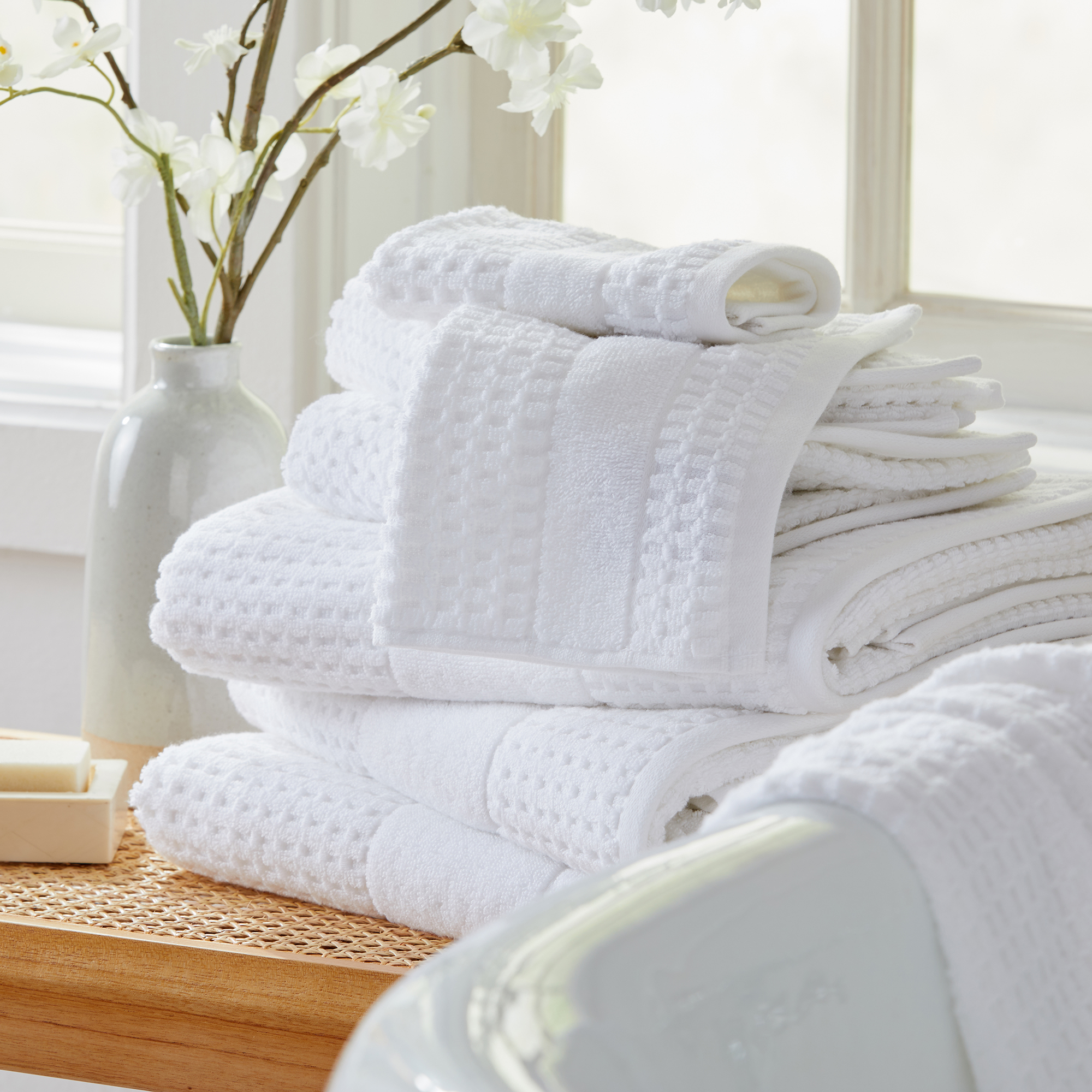 Market & Place 100% Cotton Waffle Weave 6-Piece Hand Towel Set, White