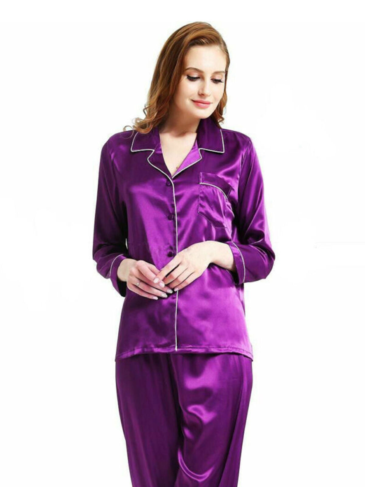 Womens Girls Satin Pyjamas Set Sleepwear Nightwear Top and Bottoms ...