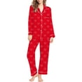 thumbnail image 4 of Button Up Pajamas For Women Set Casual Cozy Loose Cardigan Heart Print Collar Long Sleeve Button Up Loungewear Soft Two Piece Holiday Sleepwear With Pockets Red XXL, 4 of 5