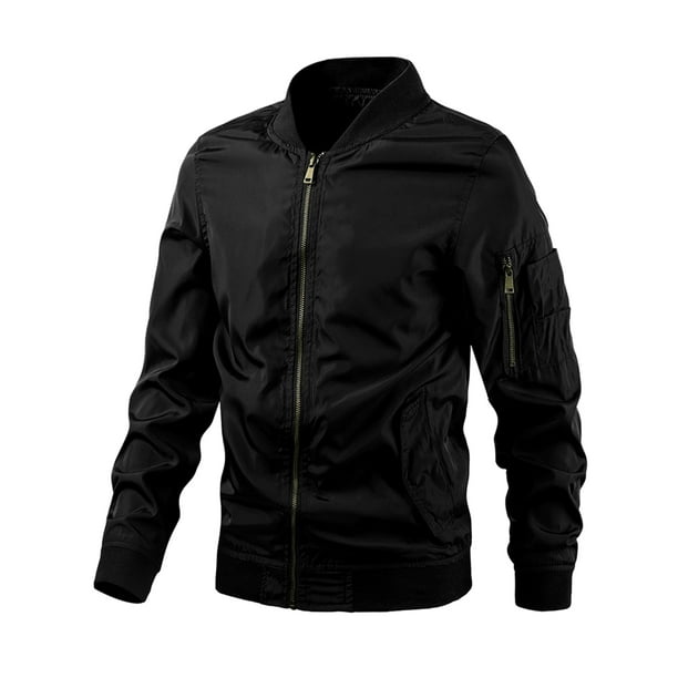 Chaqueta Bomber Varsity para Hombre Chaquetas de Béisbol Ligeras con Cremallera Negro M Unique Bargains Chaqueta
