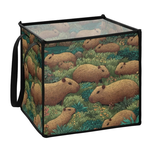 Home Organizer Foldable Fabric Storage Bin With Handle Many Capybaras
