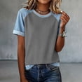 thumbnail image 2 of Endives Womens Short Sleeve Tshirt Crew Neck Splicing Color T Shirts Casual Summer Tops for Women Graphic Tee Going Out Top Basic Tee S-5XL Grey M, 2 of 7