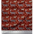 thumbnail image 1 of Soimoi Tissu Georgette Poly Rouge Motif Animal Cerf Tissu de Couture au Mètre 52 Pouces de Large, 1 of 3