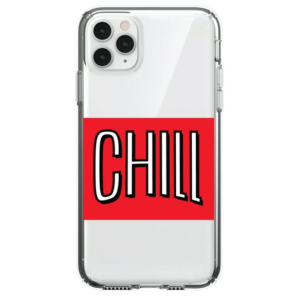 DistinctInk Clear Shockproof Hybrid Case for iPhone 11 Pro MAX (6.5" Screen) - TPU Bumper, Acrylic Back, Tempered Glass Screen Protector - CHILL with red background