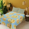 thumbnail image 2 of Ambesonne Spring Emoji Fitted & Top Sheet Set with Shams, Pastel Floral Eyes, Pale Sky Blue Mustard, 2 of 5