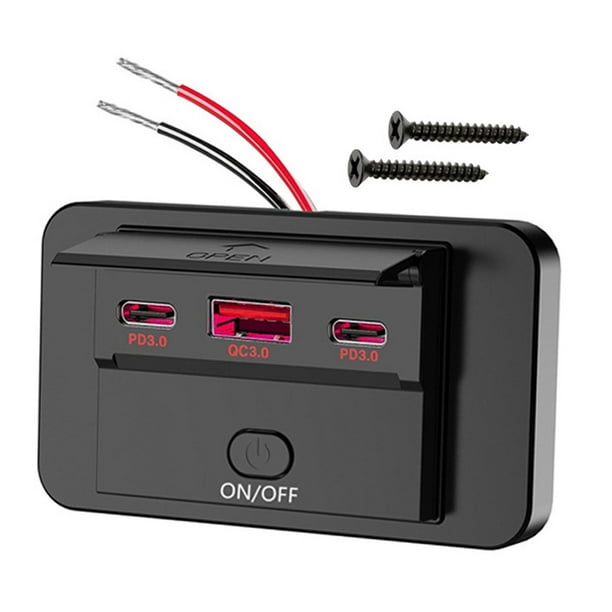 Cargador USB para coche de 12 V/24 V con toma de carga rápida para embarcaciones y motocicletas Luz roja