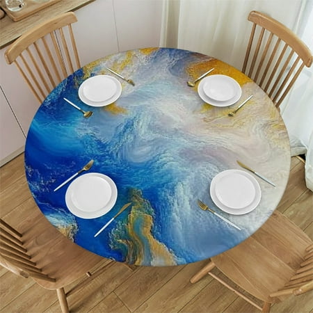 

Palnkart Swirl Round Tablecloth Stain-Resistant Washable for Indoor Outdoor Restaurants Weddings Parties Elastic Edge Table Cover 38 -42