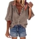 thumbnail image 1 of Camisa con botones de color sólido con cuello en V para primavera y otoño para mujer, parte superior suelta informal Pompotops FGAJ15528, 1 of 5