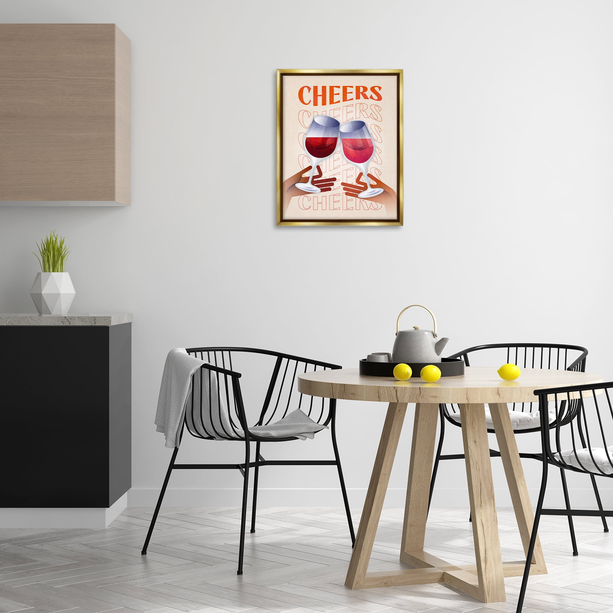 Stupell Industries Cheers Wine Glasses Food & Beverage Painting Gold Floater Framed Canvas Art Print Wall Art, 17 x 21